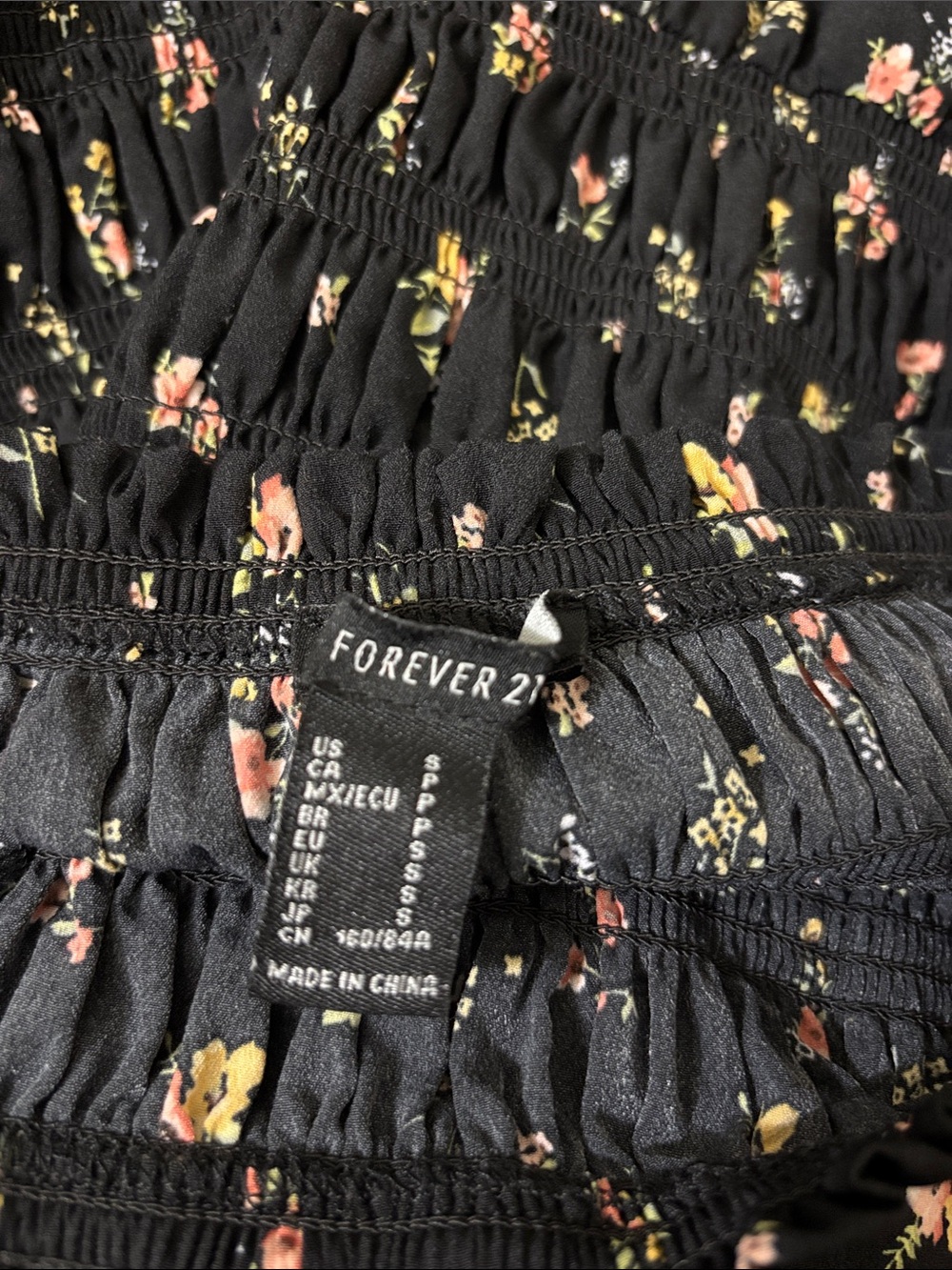 Forever 21 Black Floral Long Dress with Pink and Yellow Blossoms